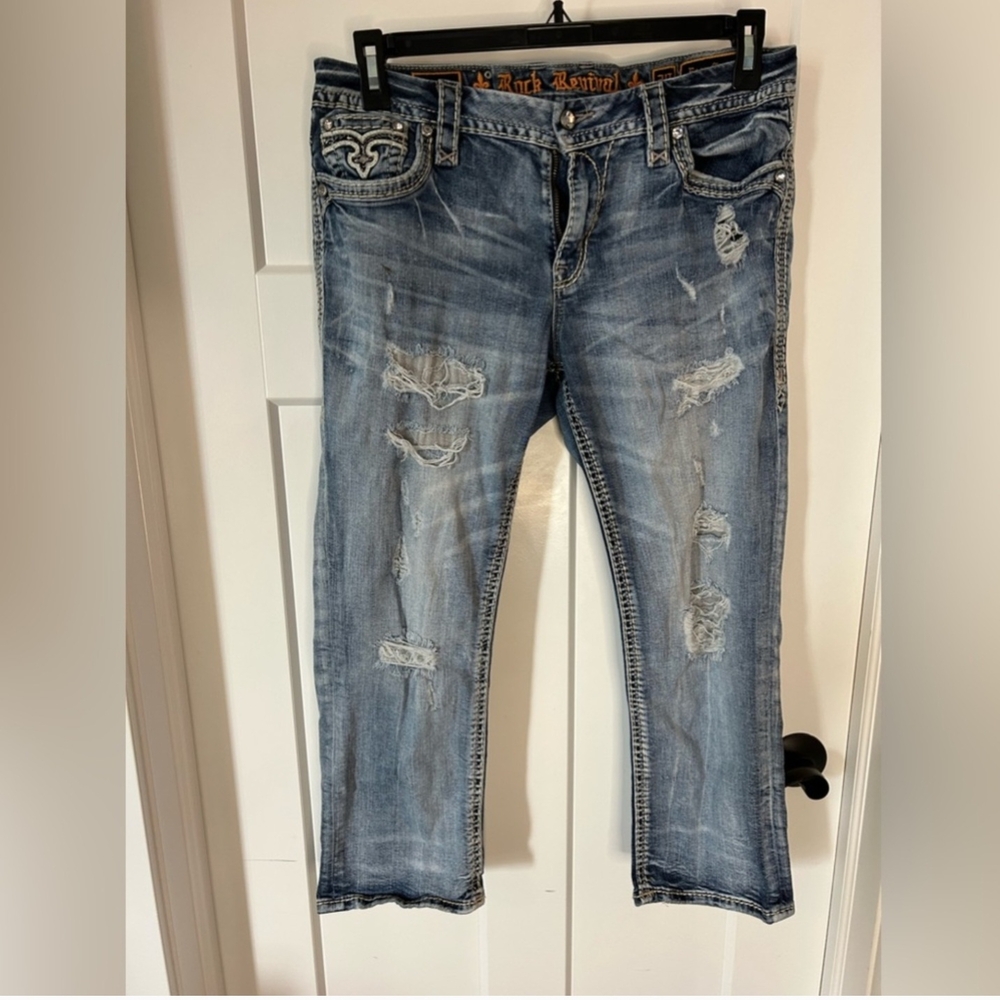 Rock Revival Blue Straight Leg Jeans Vintage Distressed